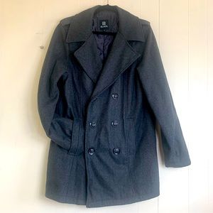 BLACK Men’s Wool Dark Gray Blazer Pea Coat Jacket Button Closure Blazer Size L.